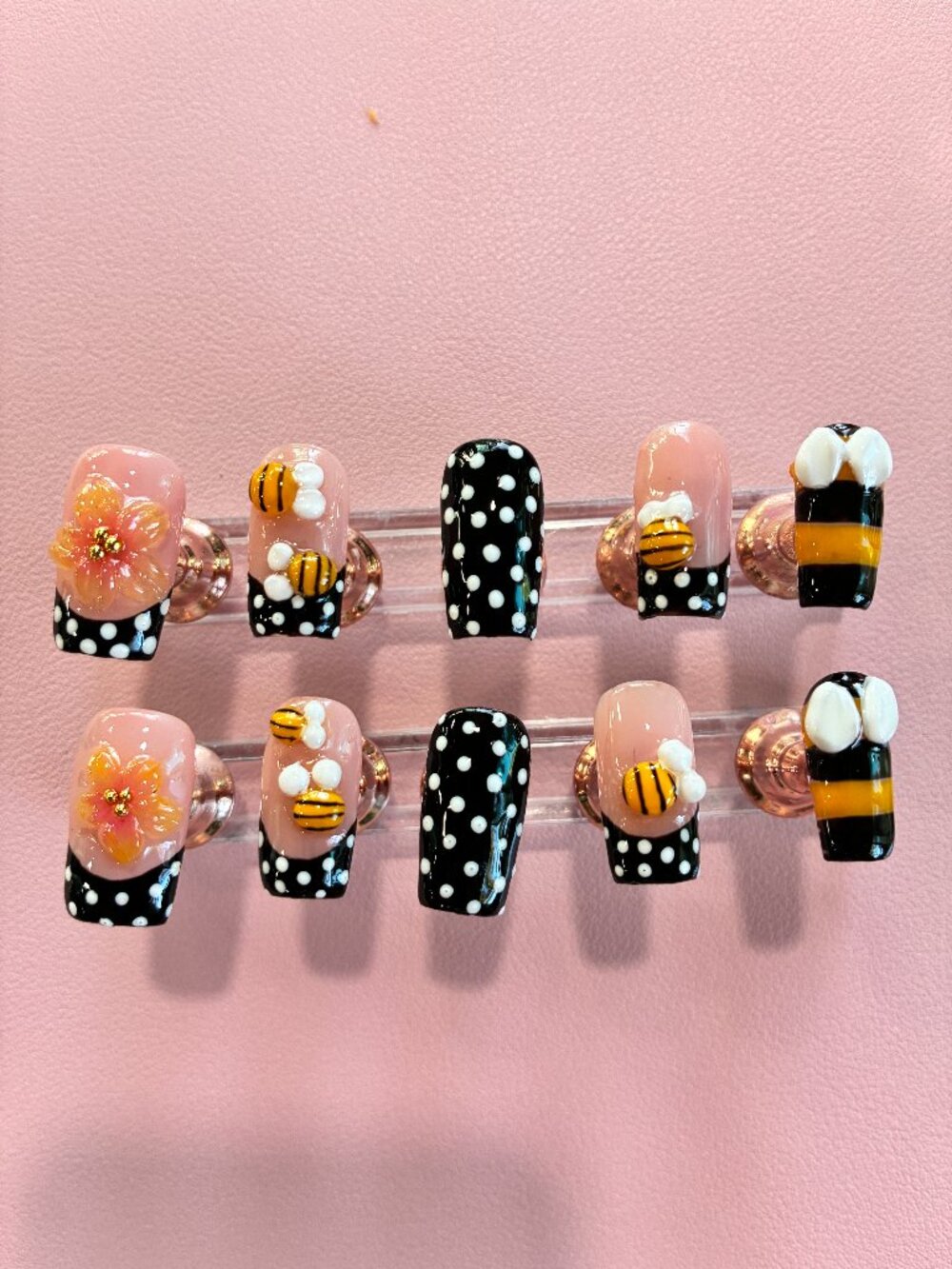 Hand-Painted Adorable Bumble Bee Press on Nails!